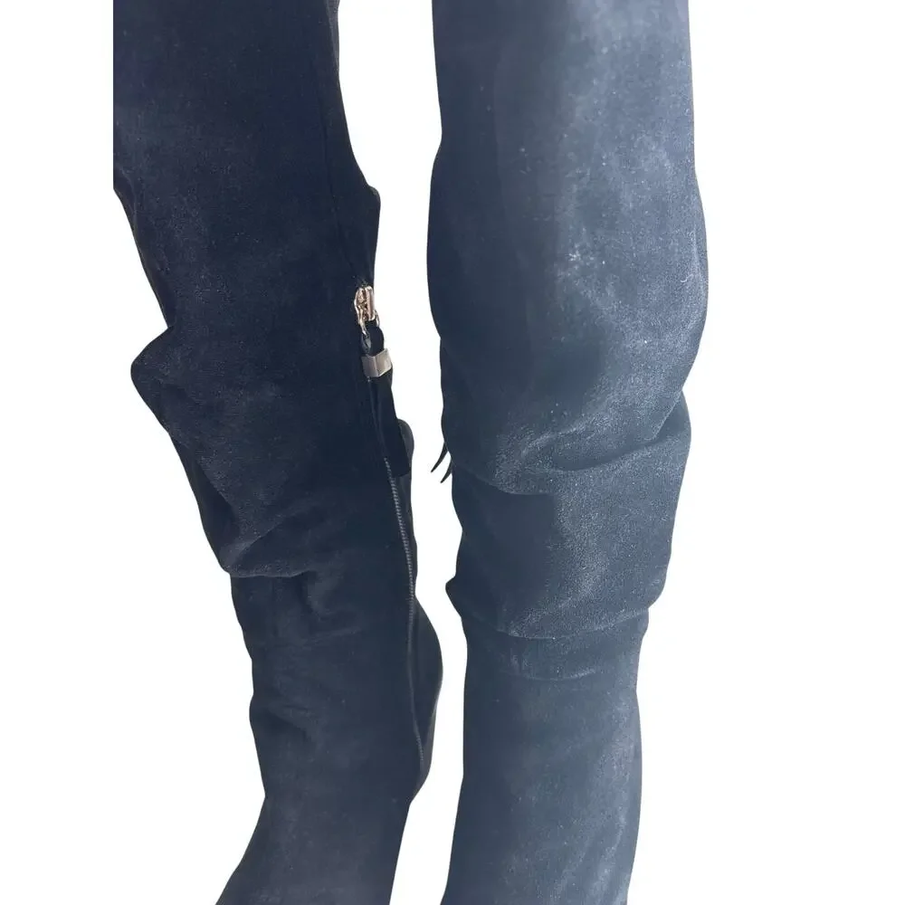 OTK Black Suede Slouchy Over the Knee Boots Comfort Dr. Scholl’s Message Sz. 6.5